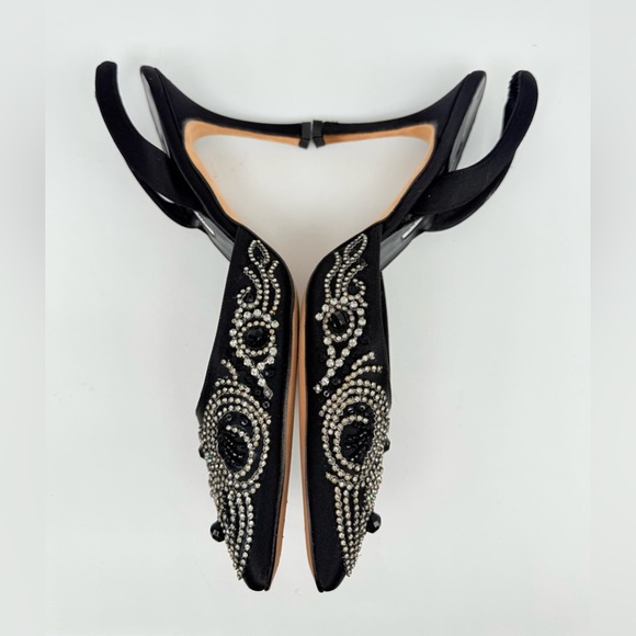 Manolo Blahnik Vintage Black Satin Jeweled Crystal Carolyne Slingback pumps EU38 - Picture 4 of 10